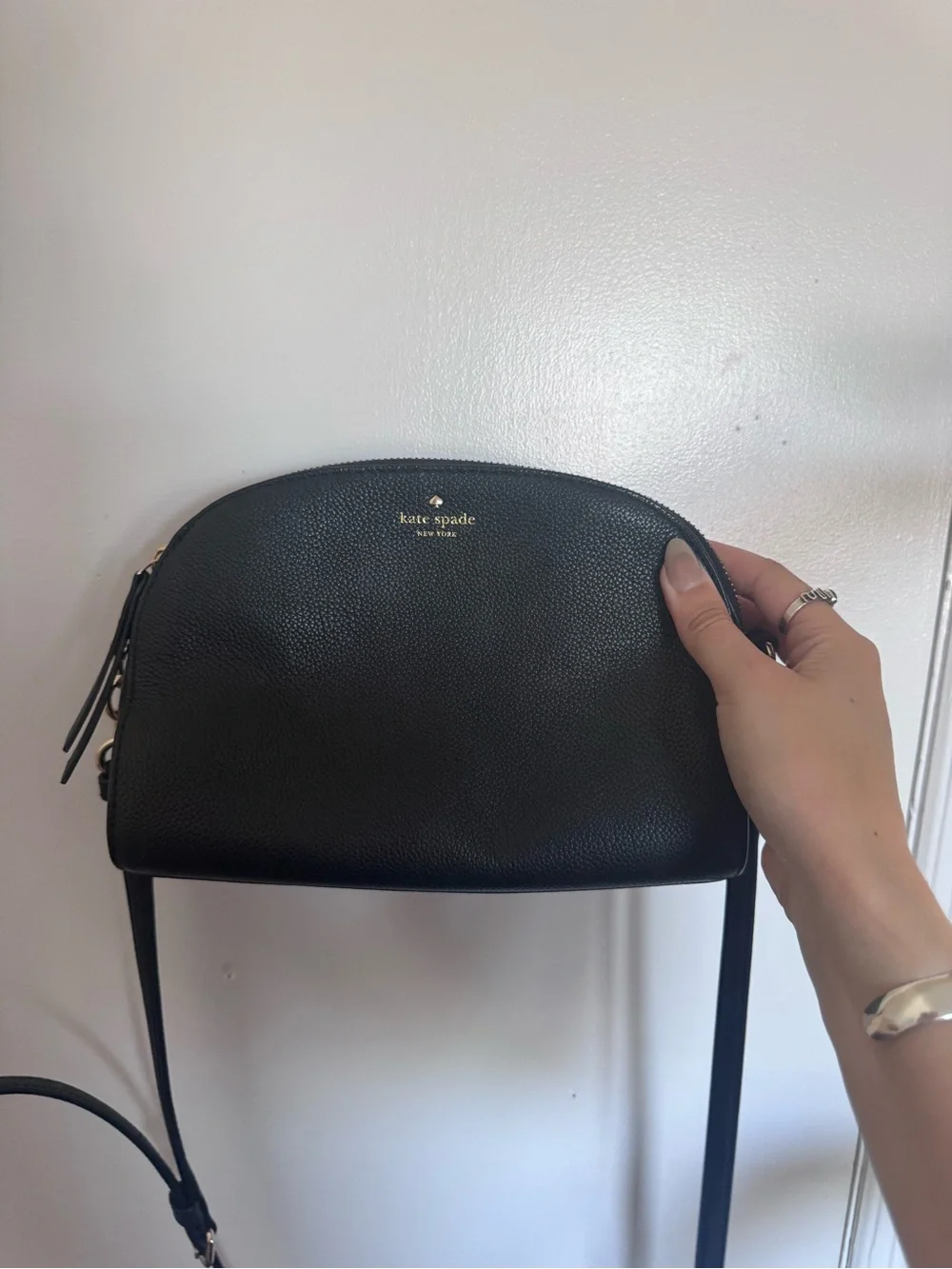 kate spade Black Pebbled Leather Dome Crossbody with Gold Logo